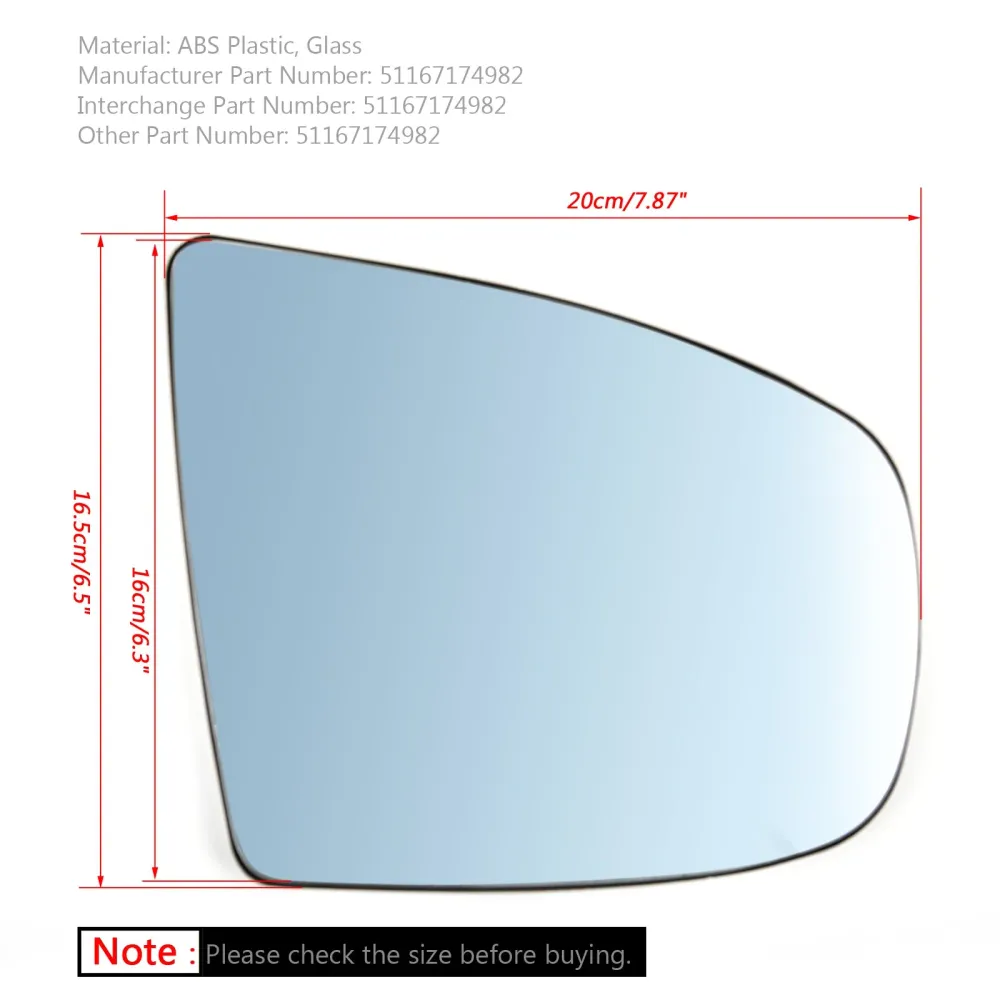 Espelho lateral da asa aquecida à direita Vidro azul para BMW x5 x6 e70 e71 e72 2008-2014 genérico