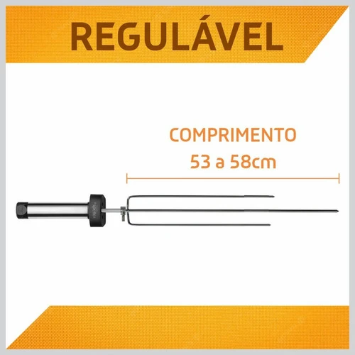 Espeto Giratório Rotary Speto Pilha Regulável 53cm/58cm