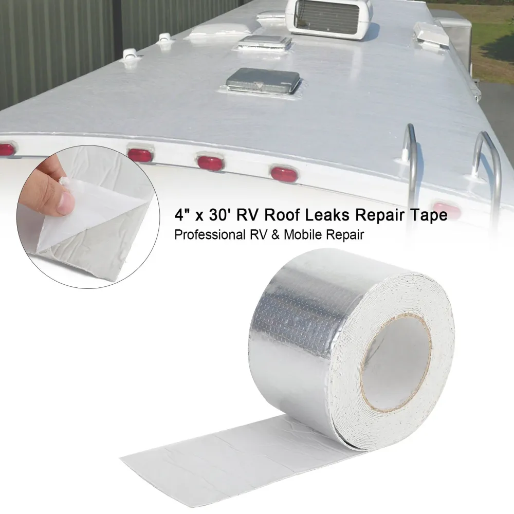 4" Fita selante para RV x 30' à prova d'água UV para reparo de vazamentos em telhados, fita selante pegajosa prateada