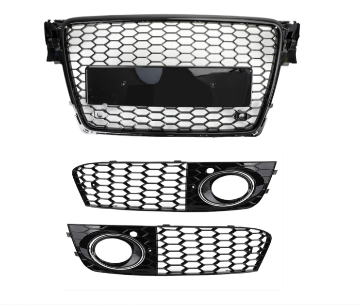 Grade hexagonal esportiva estilo colmeia Audi A4 B8 RS4 2009-2012 & Grade de ventilação aberta para farol de neblina em ma...