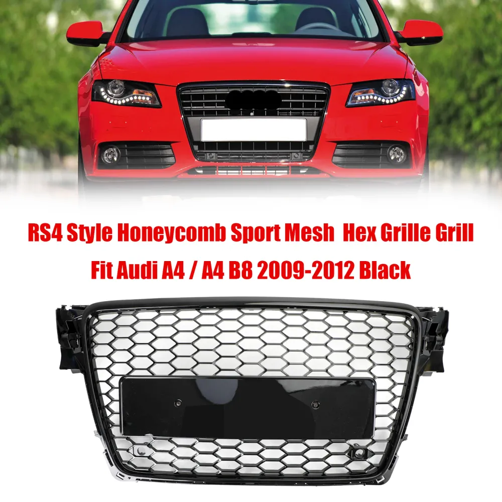 Grade hexagonal esportiva estilo colmeia Audi A4 B8 RS4 2009-2012 & Grade de ventilação aberta para farol de neblina em ma...