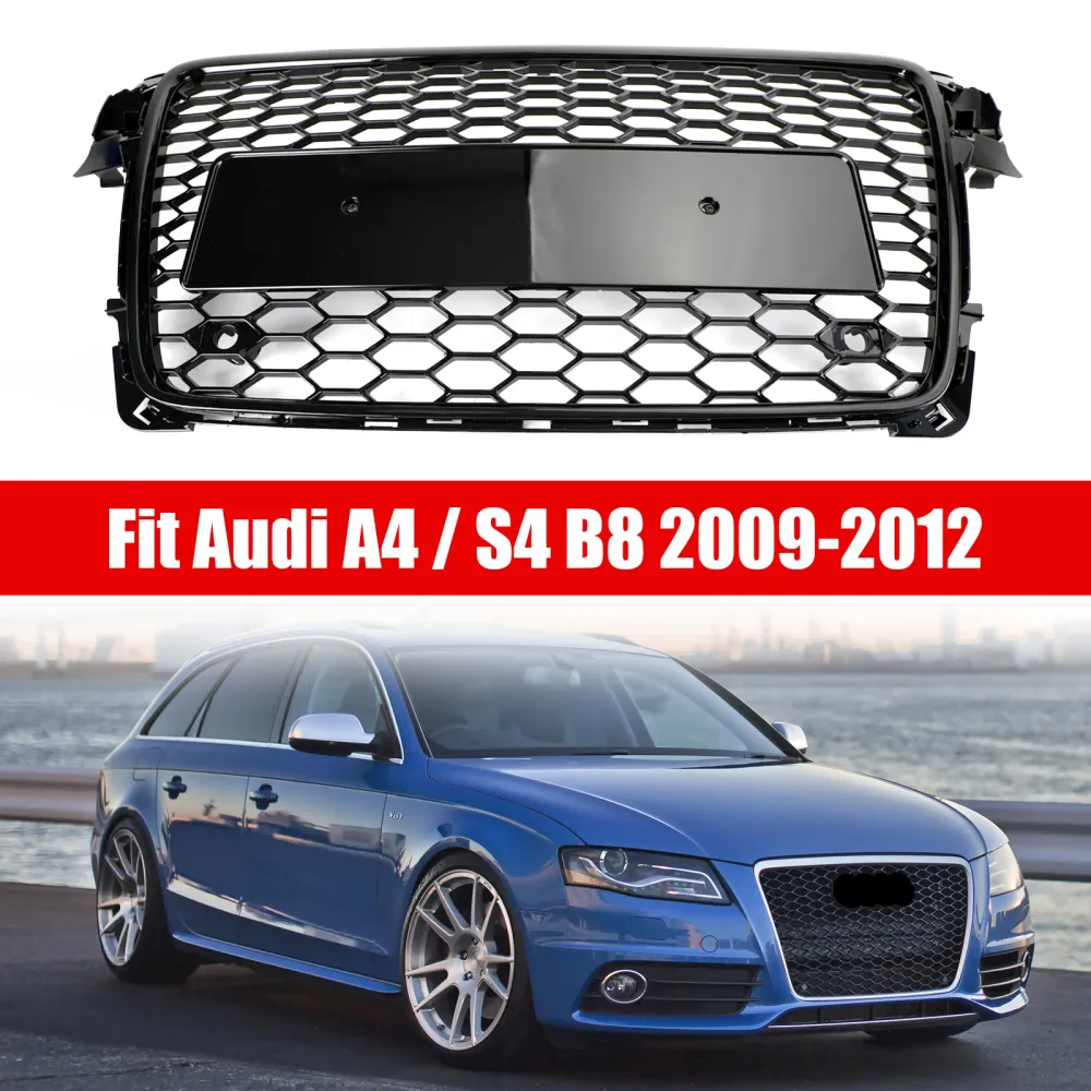 Grade hexagonal esportiva estilo colmeia Audi A4 B8 RS4 2009-2012 & Grade de ventilação aberta para farol de neblina em ma...