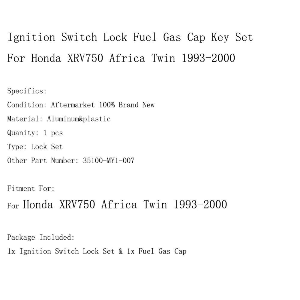 Ignition Switch Bloqueio de tampa de gás combustível Chave para Honda XRV750 Africa Twin 1993-2000 genérico