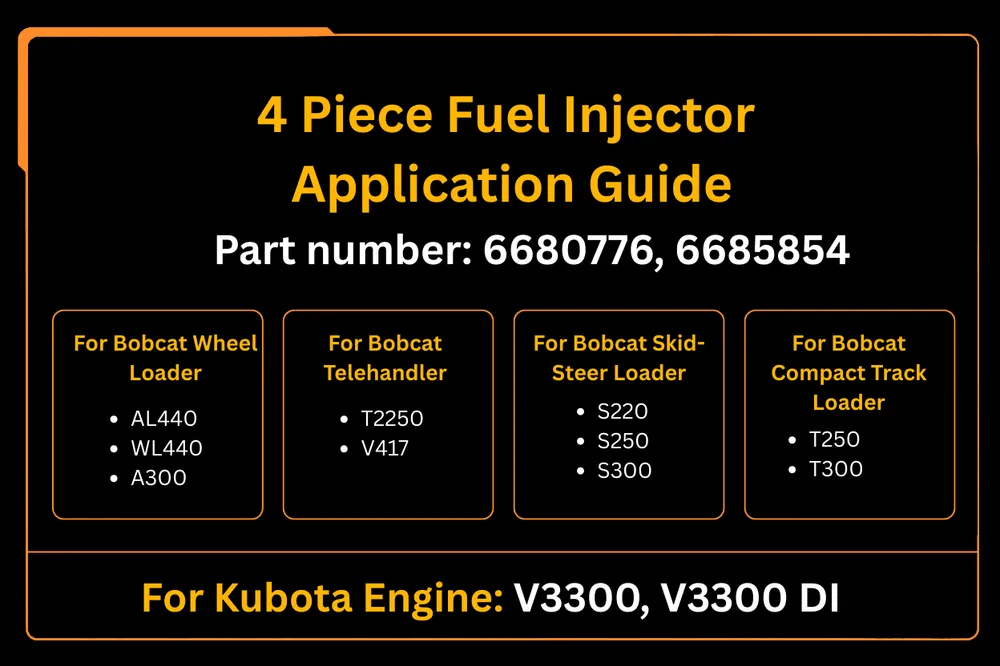 Injetor de combustível de 4 peças, 6680776 6685854, adequado para motor Kubota V3300, substituição pós-venda para carregad...