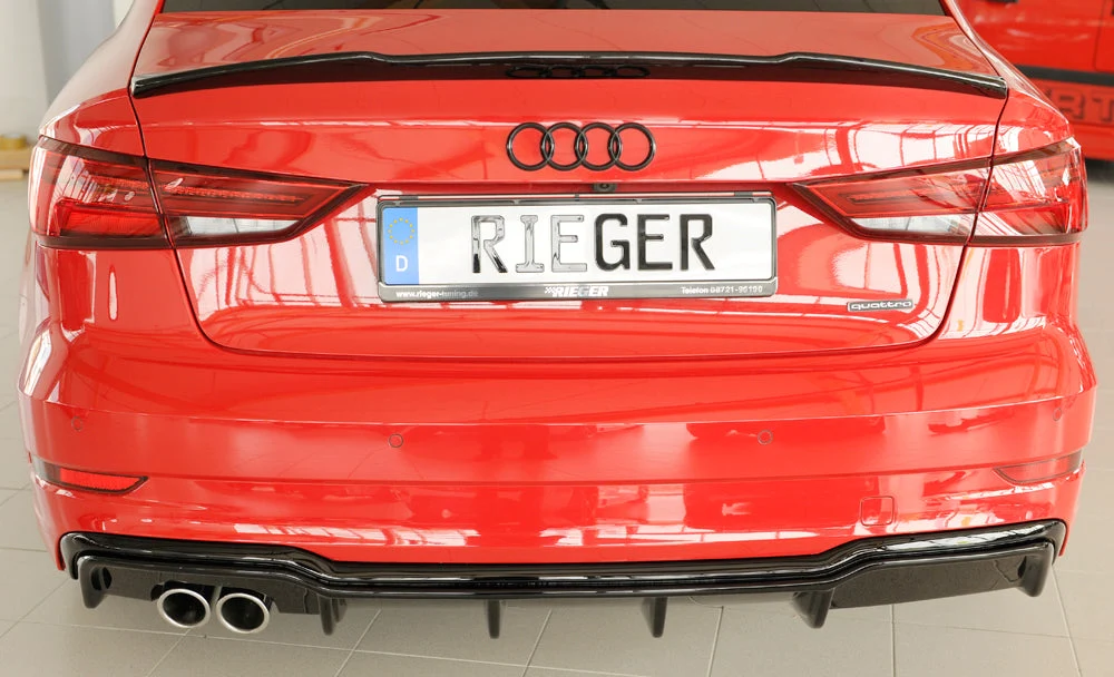 Inserto Difusor Traseiro Rieger Audi A3 8V Sedan Facelift - Preto Brilhante