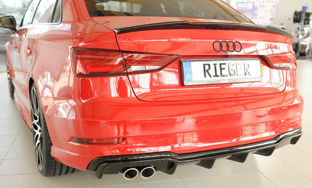 Inserto Difusor Traseiro Rieger Audi A3 8V Sedan Facelift - Preto Brilhante