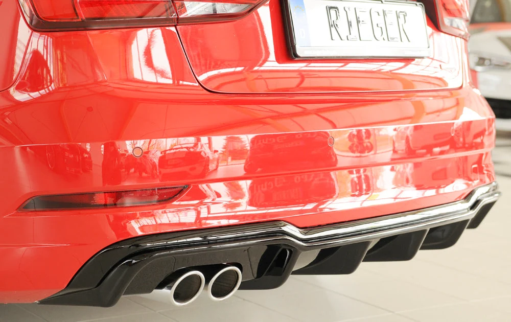 Inserto Difusor Traseiro Rieger Audi A3 8V Sedan Facelift - Preto Brilhante