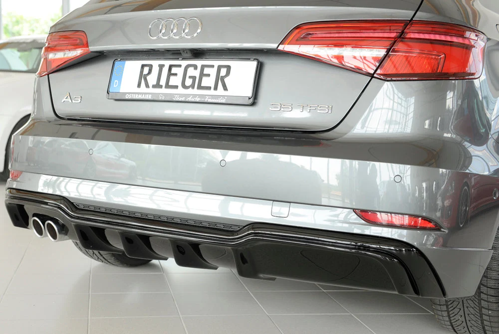 Inserto Difusor Traseiro Rieger Audi A3 8V Sportback Facelift - Preto Brilhante