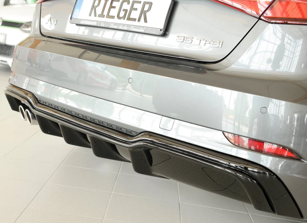 Inserto Difusor Traseiro Rieger Audi A3 8V Sportback Facelift - Preto Brilhante
