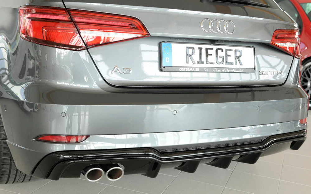 Inserto Difusor Traseiro Rieger Audi A3 8V Sportback Facelift - Preto Brilhante