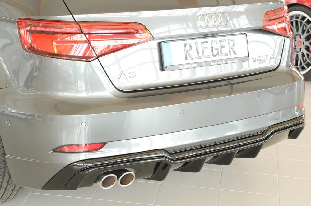 Inserto Difusor Traseiro Rieger Audi A3 8V Sportback Facelift - Preto Brilhante