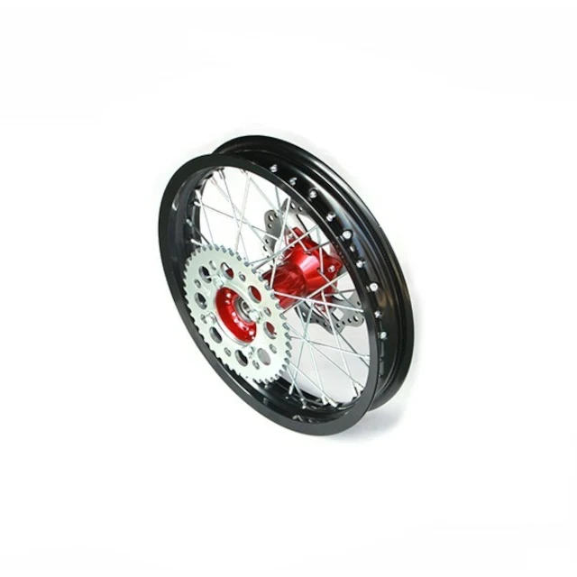 Jante traseira em alumínio 1.85x14 cubo CNC com disco/coroa Pitbike YCF >2021 - Preto/vermelho