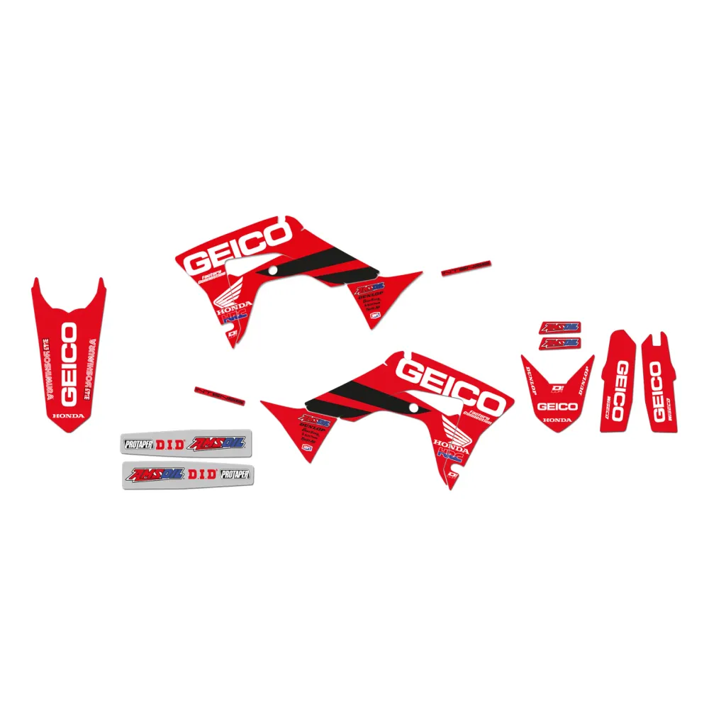 Kit de autocolantes e capa de assento BLACKBIRD RÉPLICA TEAM GEICO HONDA 2019 CRF 250R/RX 18-20, CRF 450R/RX 17-20