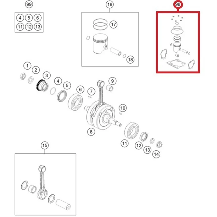 Kit Completo Pistão+Juntas Original KTM EXC/SX 250 17-18 e HUSQVARNA TE 250 17-18 Grupo I