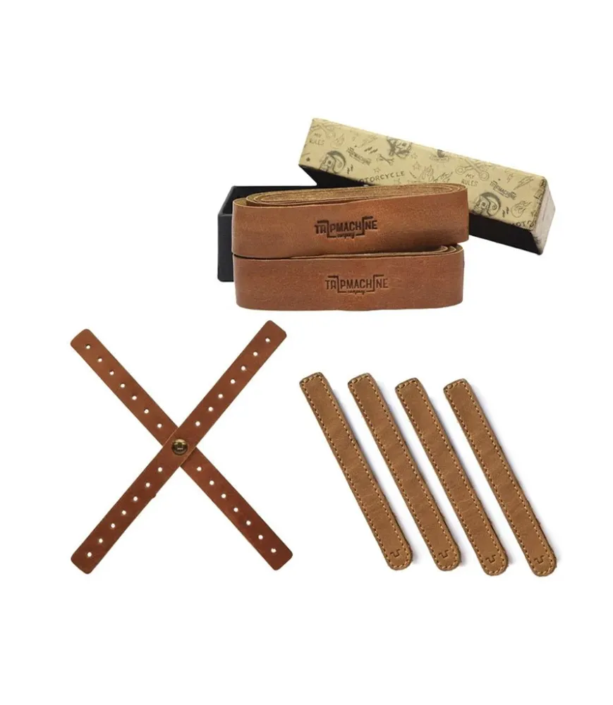 Kit Cruz de Farol, Abraçadeiras para Cabos e Punhos em Pele Vintage Tan trip Machine