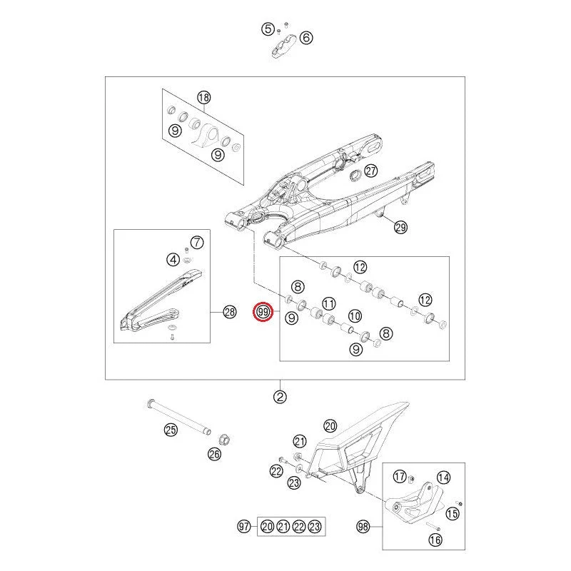Kit de Reparação do Braço Oscilante Original HUSABERG TE 125 12-14, TE 250/300 11-14, FE 250/350 13-14