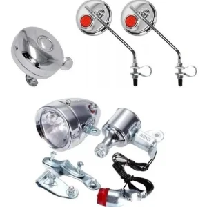 Kit Retrô Bicicleta Vintage Espelhos Farol Dínamo Campainha