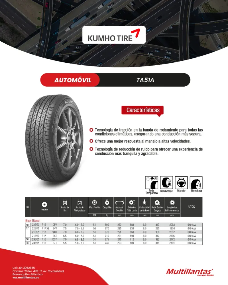 Llanta 205/75R15 97T TA51 Kumho Vt