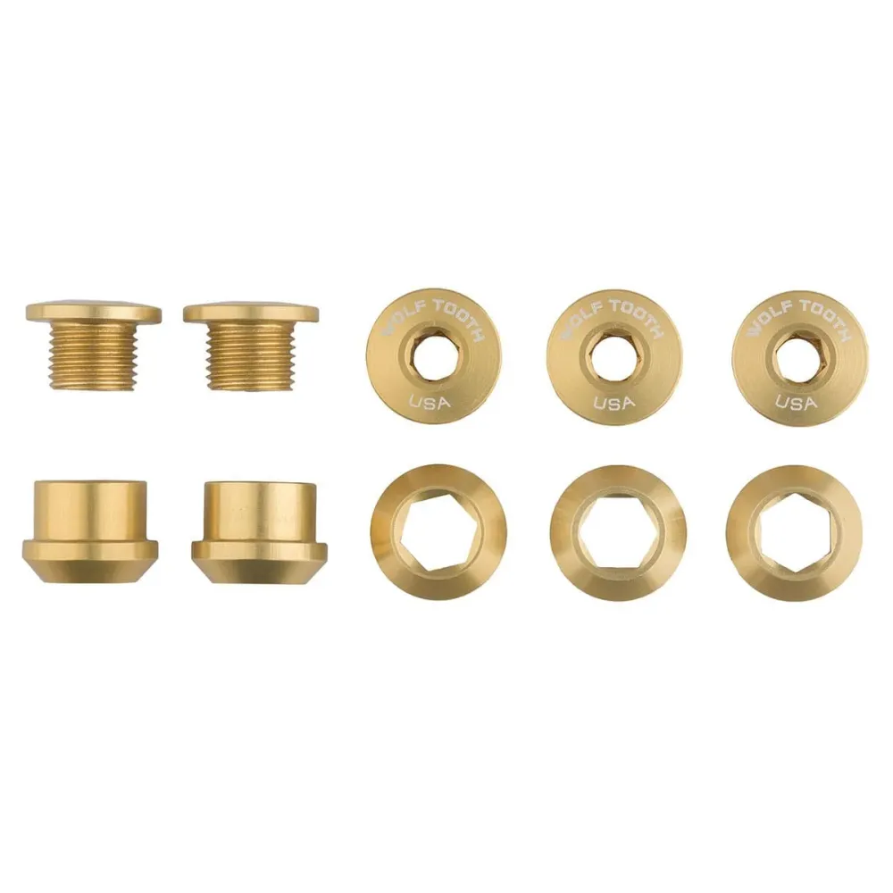 5 M8x6 mm WOLF TOOTH 1X Kit de parafusos e porcas de fixação da pedaleira Gold