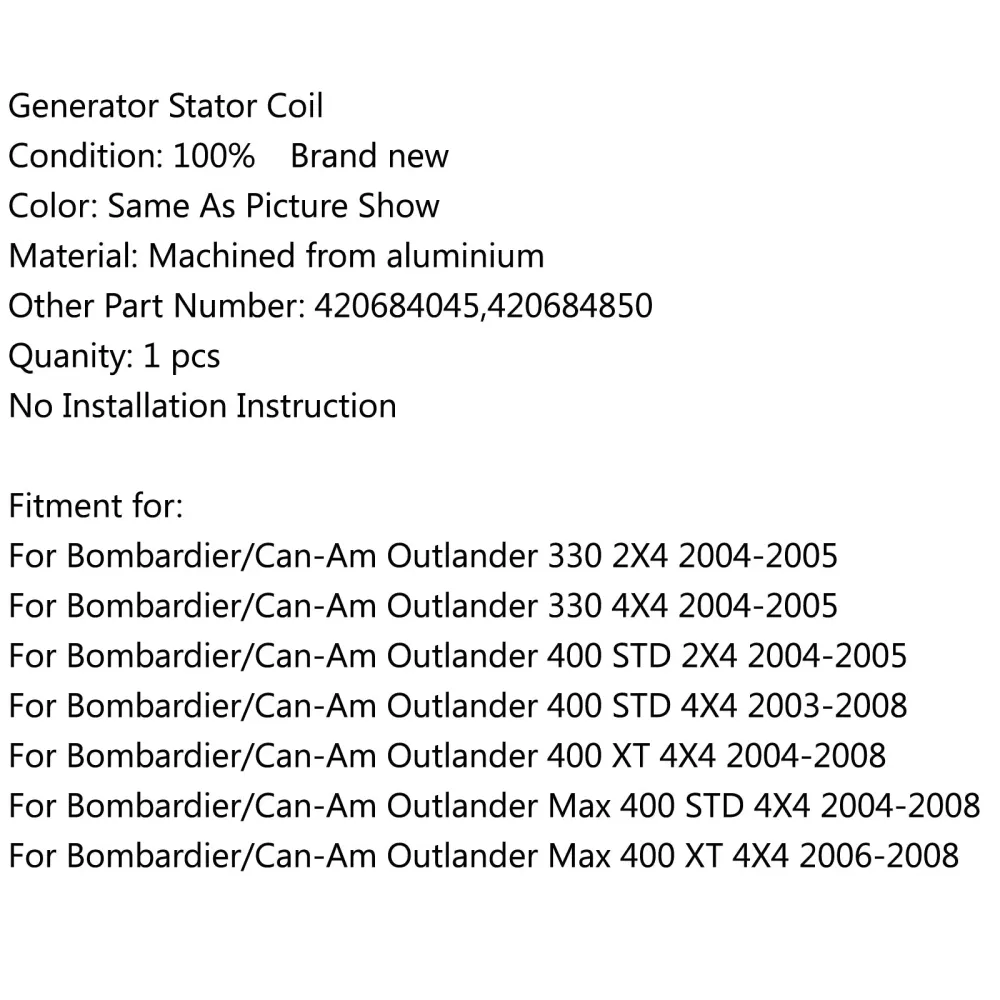 Magneto Generator Stator Bobina para Bombardier/Can-Am Outlander 330 2x4 (04-2005) genérico