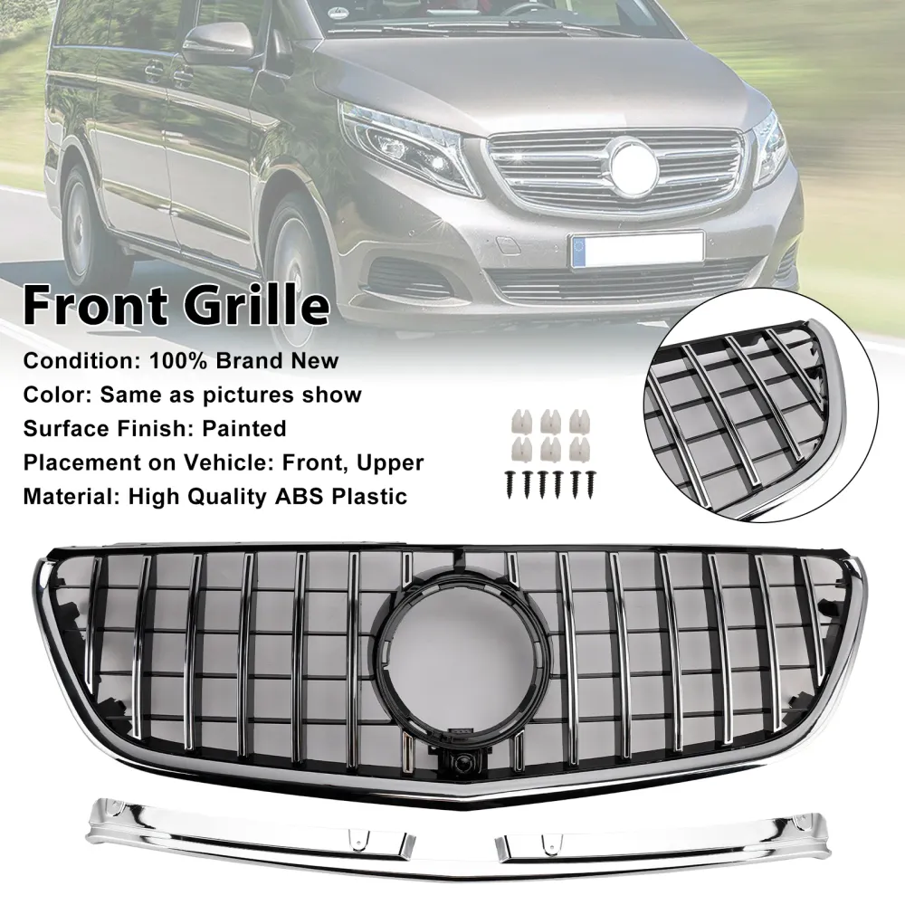 Mercedes Benz Vito 2014-2023 W447 Grade do para-choque dianteiro cromada estilo GT
