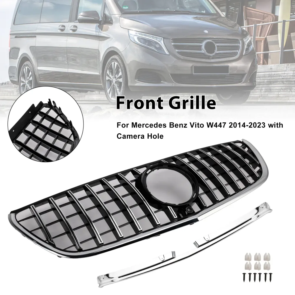Mercedes Benz Vito 2014-2023 W447 Grade do para-choque dianteiro cromada estilo GT