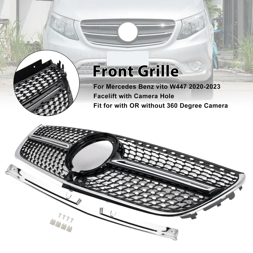 Mercedes Vito 2014-2023 W447 Grade do para-choque dianteiro cromada com diamante