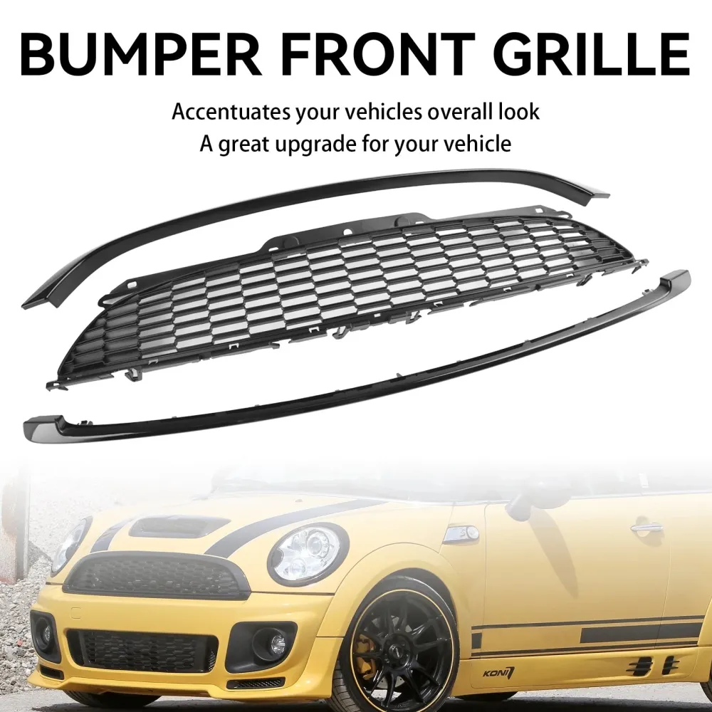 Mini R55 Cooper S & JCW 5 portas 2008-2014 3pcs grade de grade frontal preta brilhante
