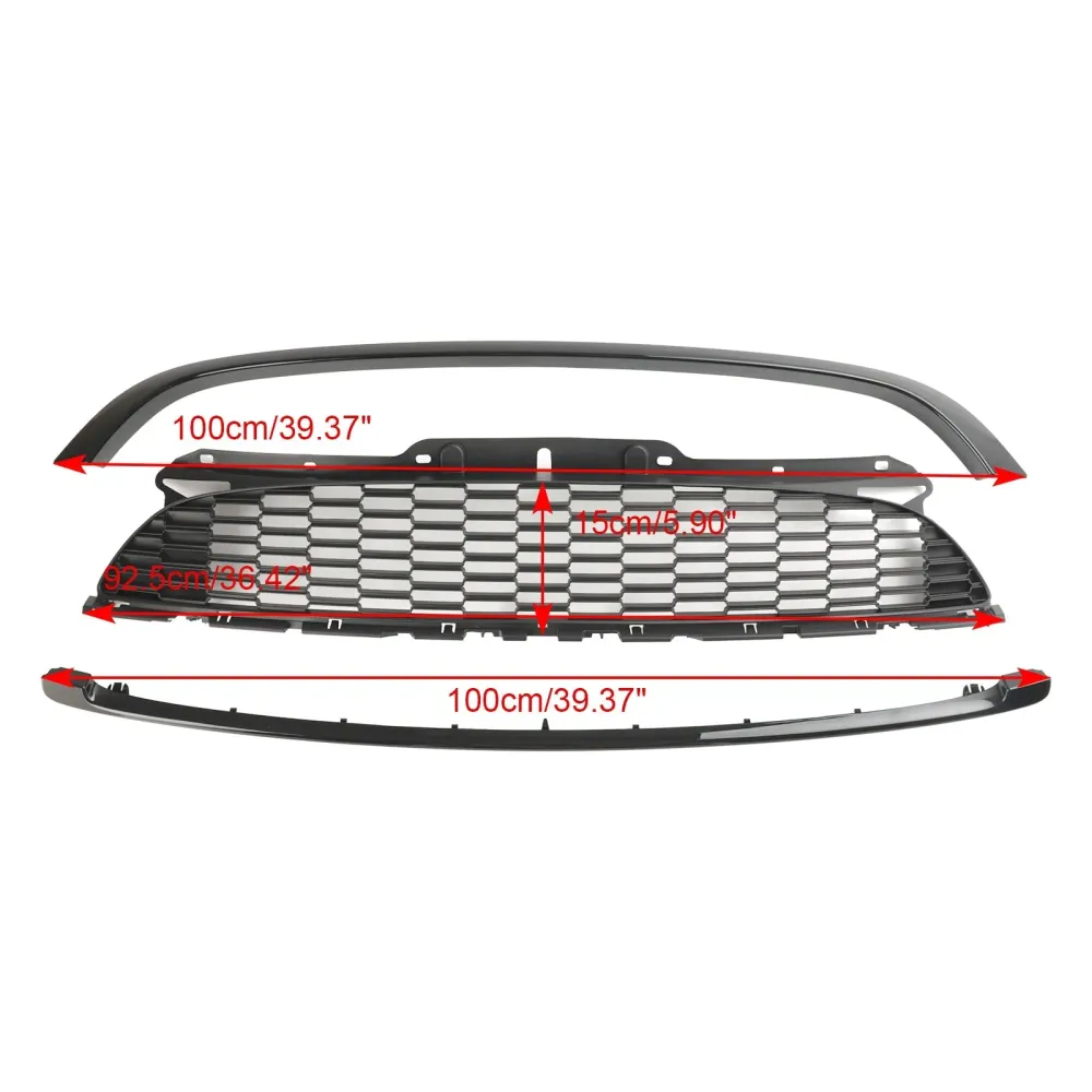 Mini R55 Cooper S & JCW 5 portas 2008-2014 3pcs grade de grade frontal preta brilhante