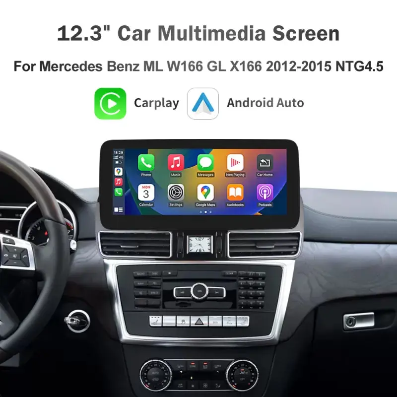 Monitor 12.3" CarPlay & Android Auto para Mercedes NTG4.5 ML/GL