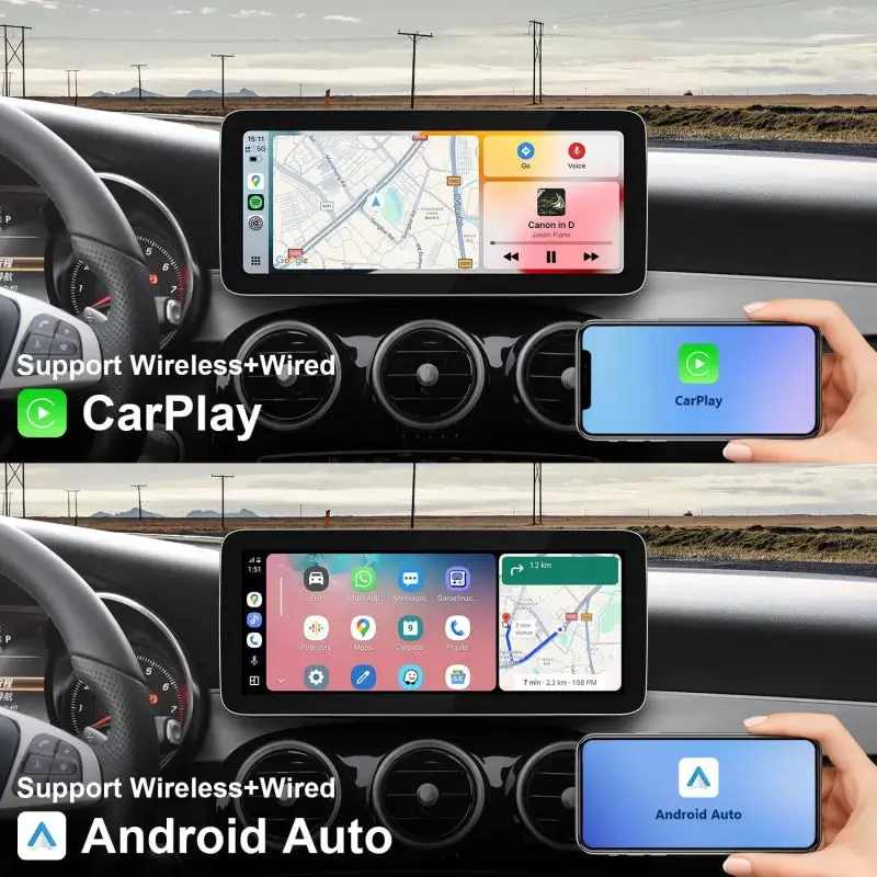 Monitor 12.3" CarPlay & Android Auto para Mercedes NTG5 Classe C, GLC, X, V