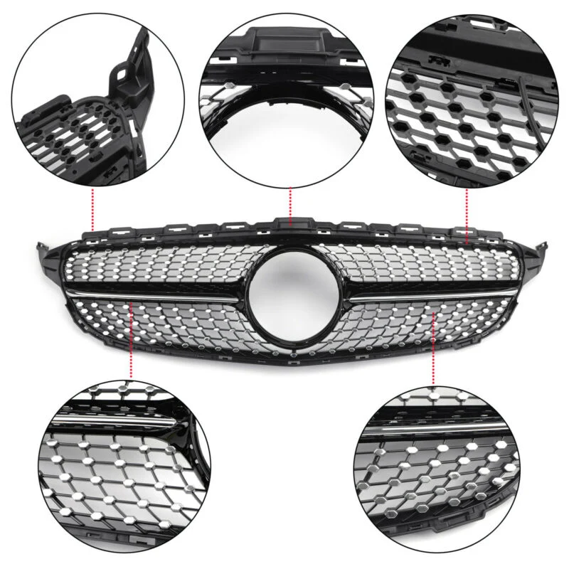 Nova grade frontal Diamond Grill para Benz W205 Classe C C250 C300 C400 2015-2018