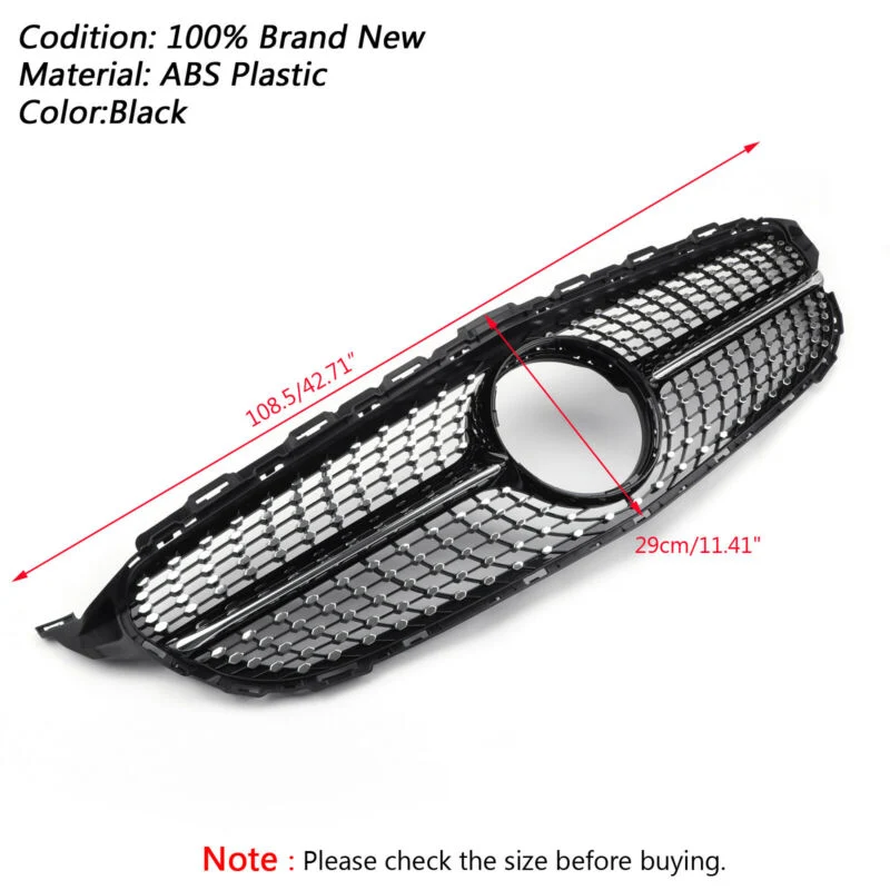 Nova grade frontal Diamond Grill para Benz W205 Classe C C250 C300 C400 2015-2018