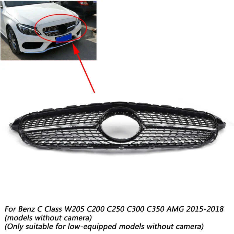 Nova grade frontal Diamond Grill para Benz W205 Classe C C250 C300 C400 2015-2018