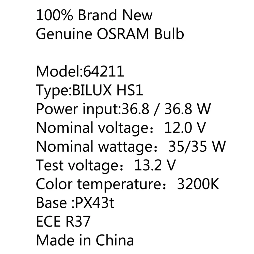 OSRAM 35/35W 12V HS1 PX43T 64185 Bilux Motorcycle Fartlight Halogen Lamp Bulbo Genérico