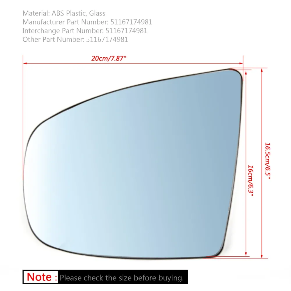 Par Espelho lateral da asa aquecida vidro azul para BMW x5 x6 e70 e71 e72 2008-2014 genérico