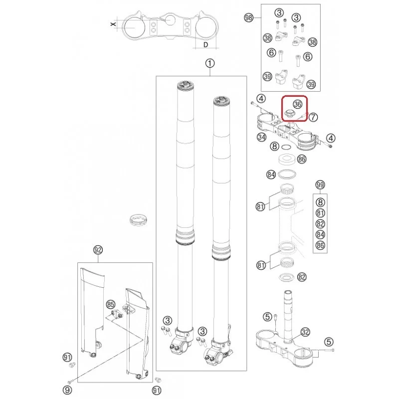 Parafuso de cabeç de direcção KTM - Ref. 36
