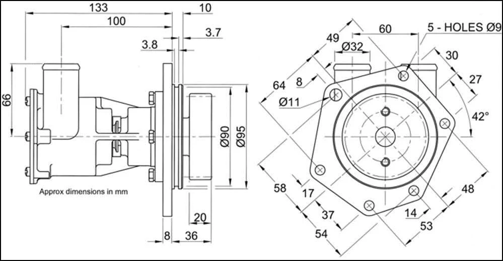 Perkins 130C To M300Ti Raw Water Pump