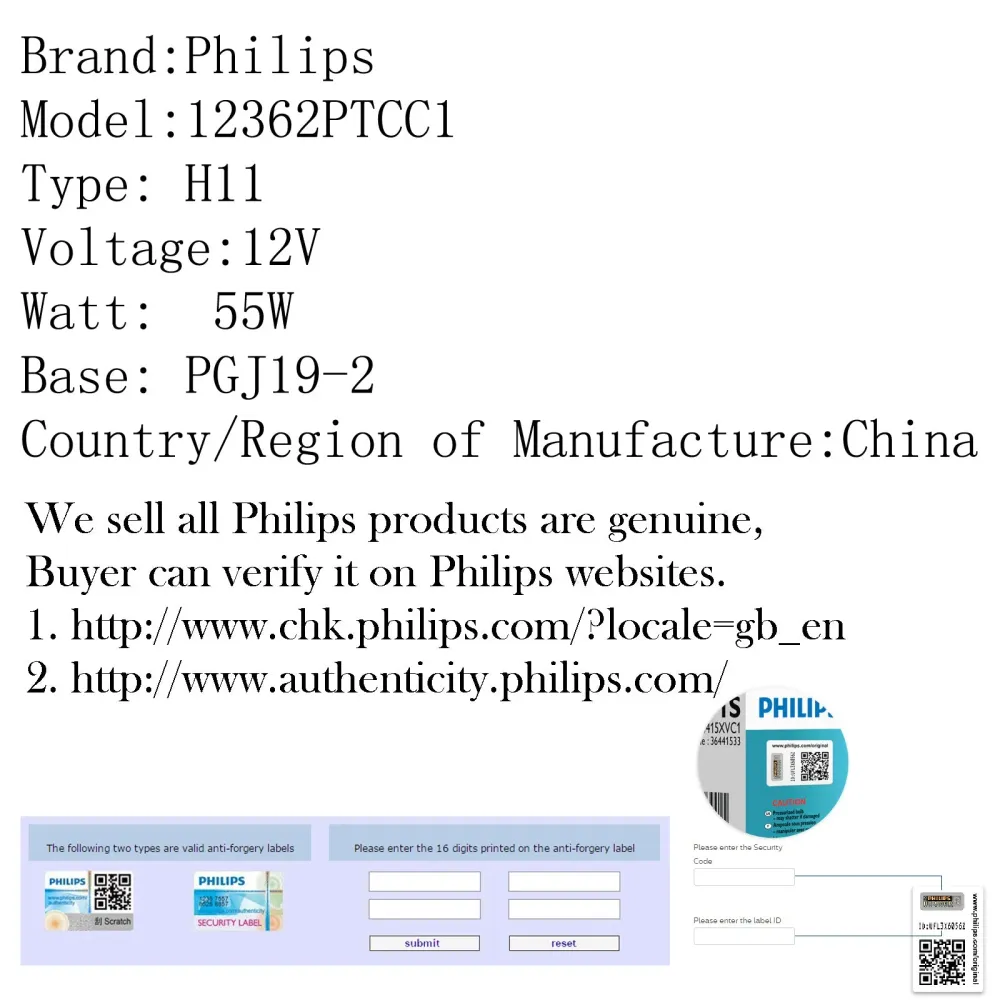 Philips Original Quality Premium Vision H11 12V 55W Lâmpada de sinalização de bulbo de halogênio genérico
