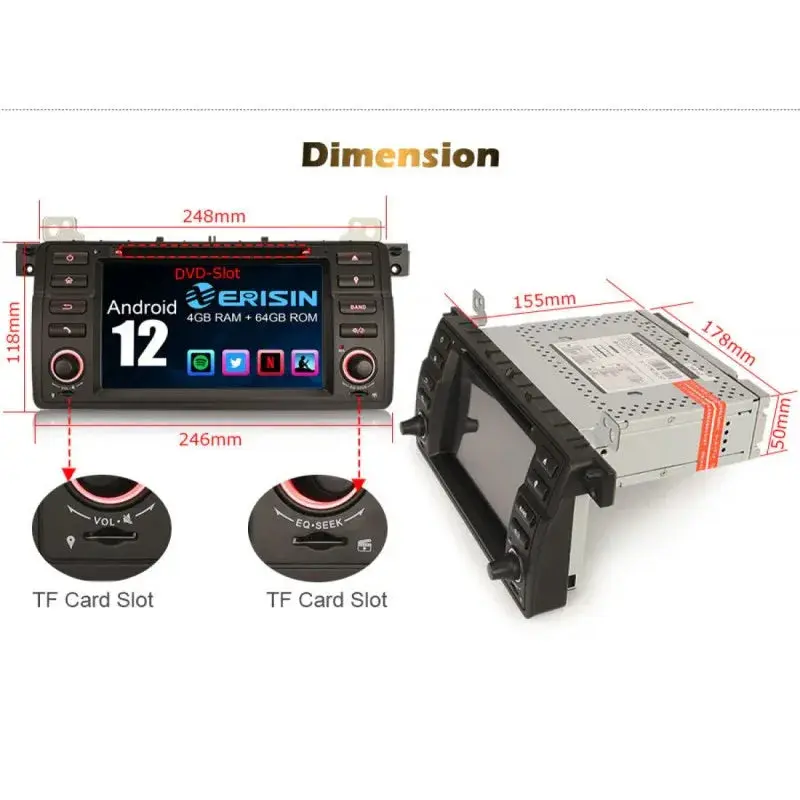 Radio CarPlay Android Auto Bluetooth USB BMW Serie 3 E46