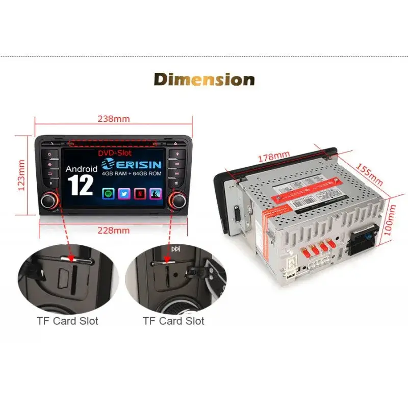 Radio CarPlay Android Auto DVD GPS USB Bluetooth A2DP Audi A3