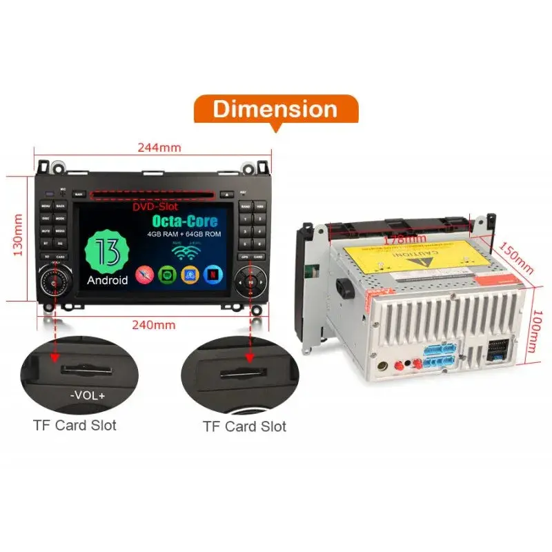 Rádio Android 13 para Mercedes CarPlay & Android Auto | 7” Tátil | GPS | Wi-Fi | Plug & Play
