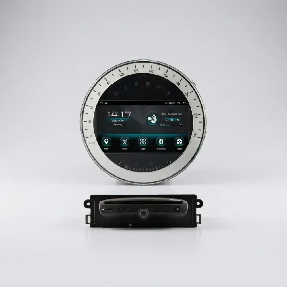 Rádio Android RDS USB Bluetooth CarPlay & Android Auto para MINI R56/R57/R58/R60 (2006–2012, Leitor CD Preto)