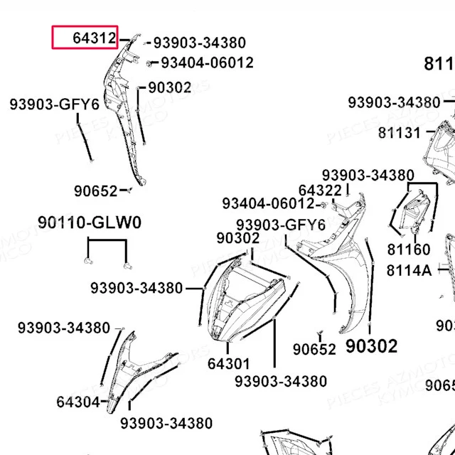 Saia dianteira lateral direita Kymco People 125/150 - Castanho
