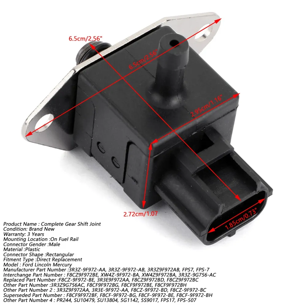 Sensor do regulador de pressão de injeção de combustível para 98-07 Ford Lincoln Mercury FPS7 SU10479 PR244 Genérico