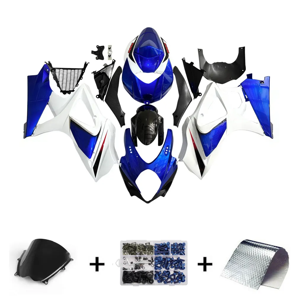 Suzuki GSXR 1000 Azul 2007-2008 & Carenagens de corrida brancas GSXR genéricas