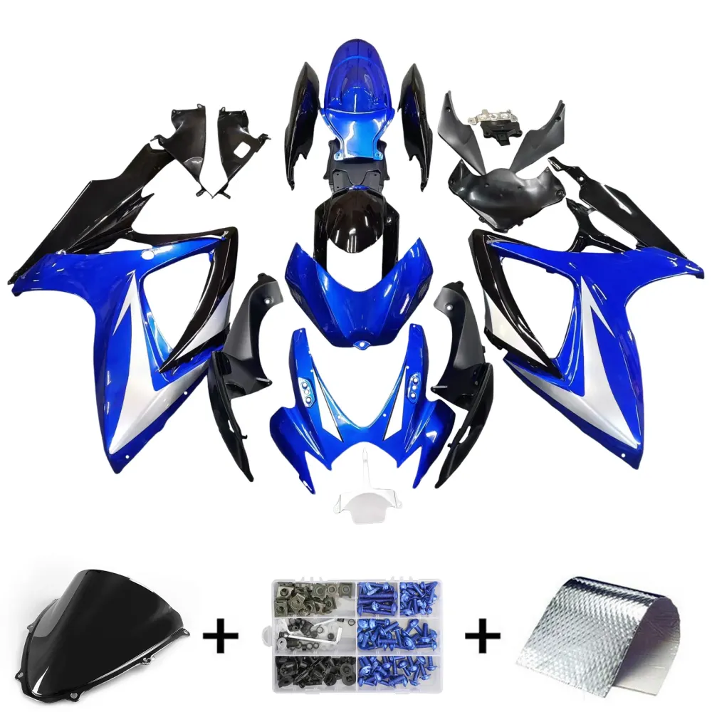 Suzuki GSXR 600 750 Azul 2006-2007 & Carenagens pretas GSXR Racing Genéricas