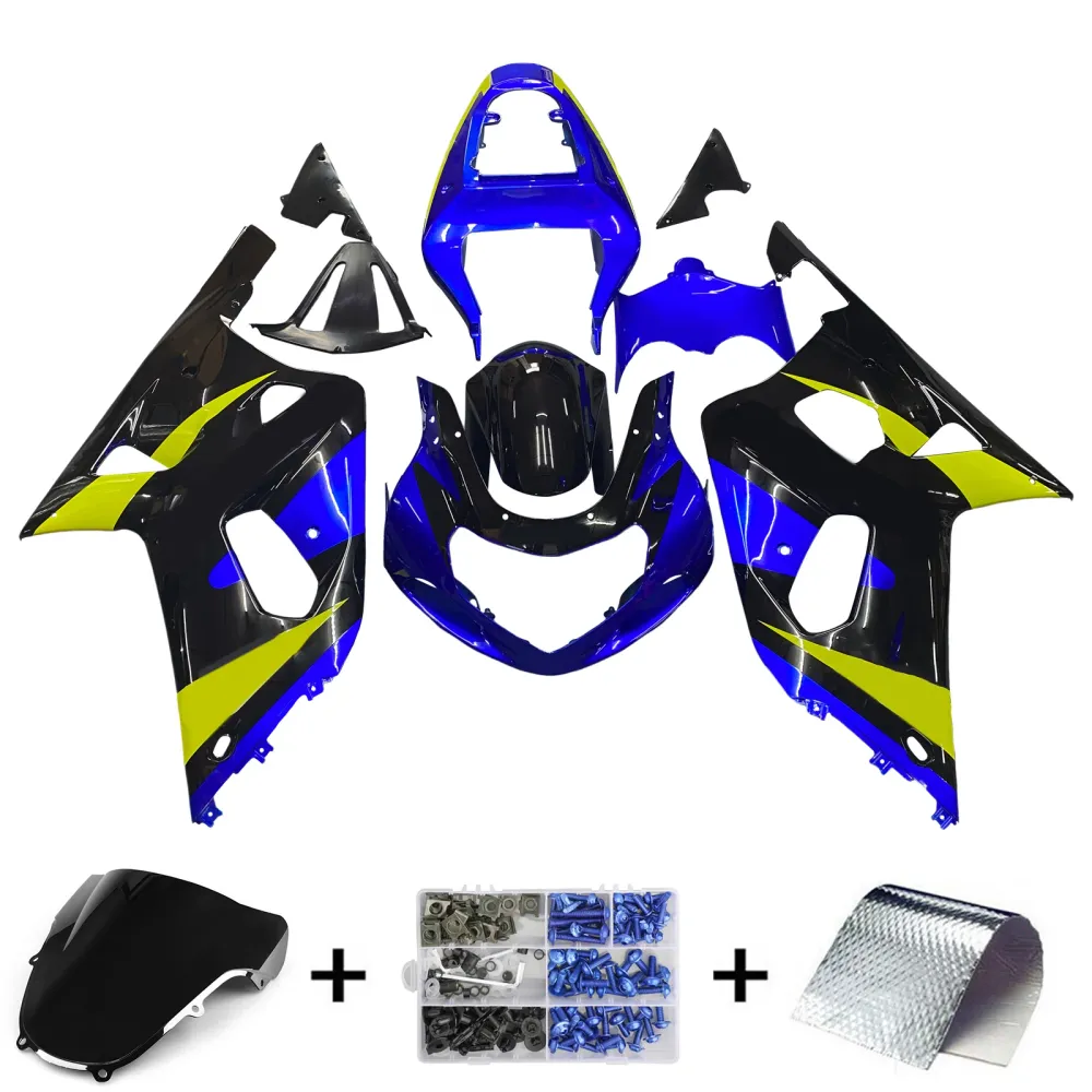 Suzuki GSXR 600 Azul 2001-2003 & Carenagens pretas GSXR Racing Genéricas
