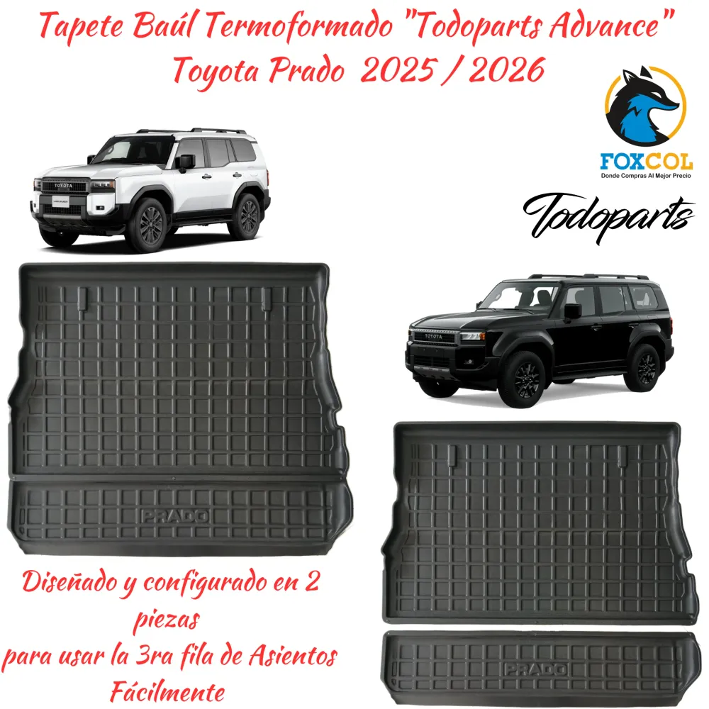 Tapete de porta-malas termoformado Todoparts 3mm Toyota Prado 2025 2026