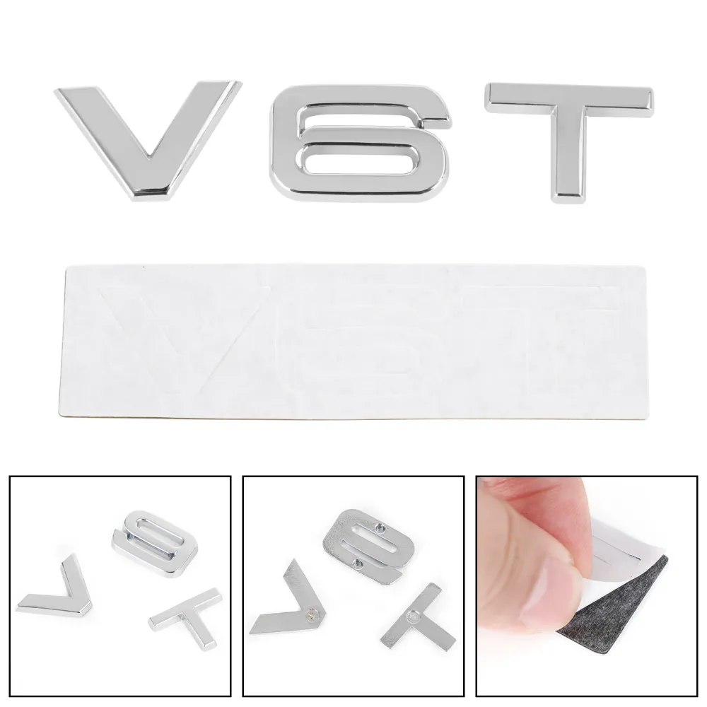 V6T emblema de emblema adequado para Audi A1 A3 A4 A5 A6 A7 Q3 Q5 Q7 S6 S7 S8 S4 SQ5 Chrome